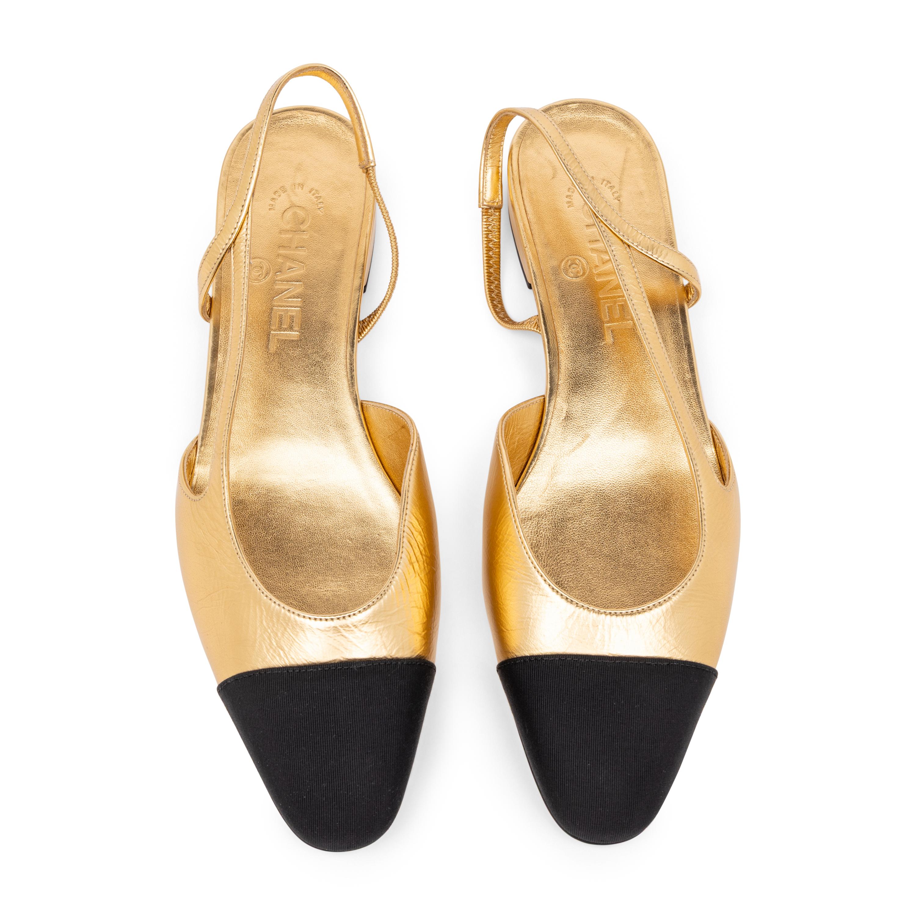 Chanel, Metallic Gold Leather Slingback Flats