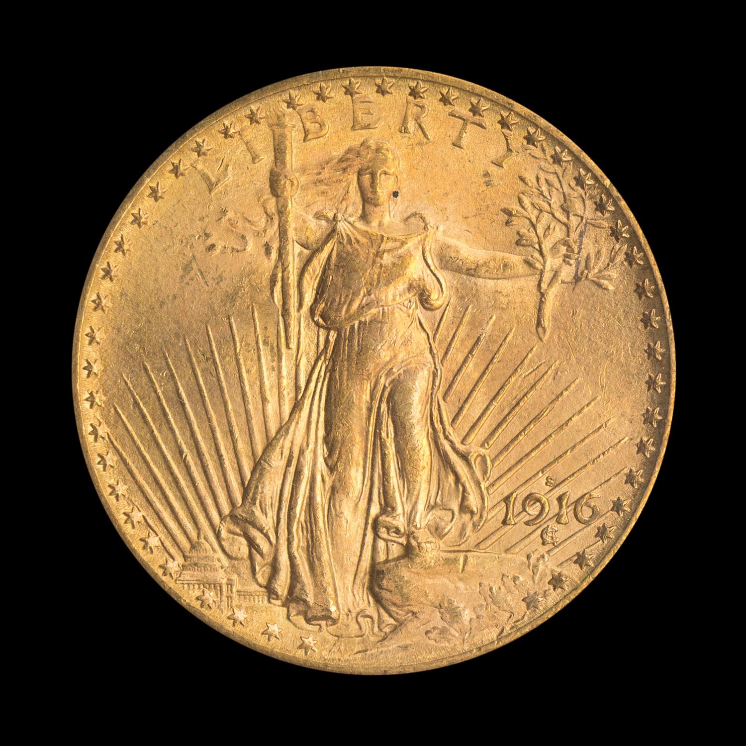 A United States 1916-S St. Gaudens $20 Gold Coin