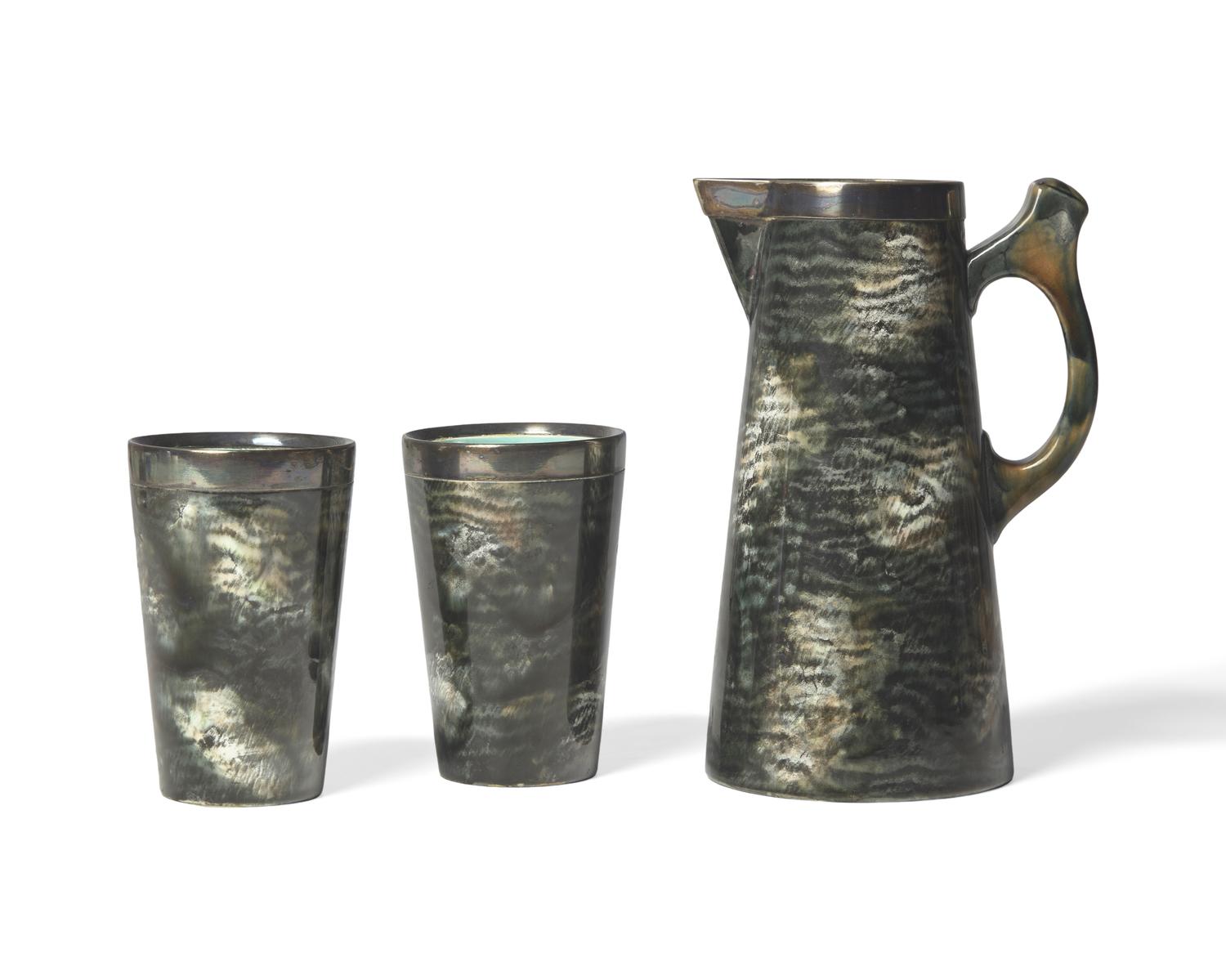 A Wedgwood Silver-Plate Mounted Glazed Stoneware Beverage Service
