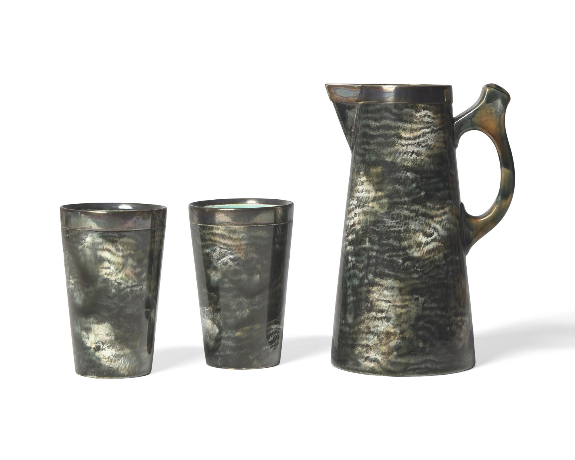 A Wedgwood Silver-Plate Mounted Glazed Stoneware Beverage Service