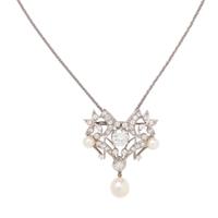 DIAMOND AND CULTURED PEARL PENDANT/BROOCH NECKLACE