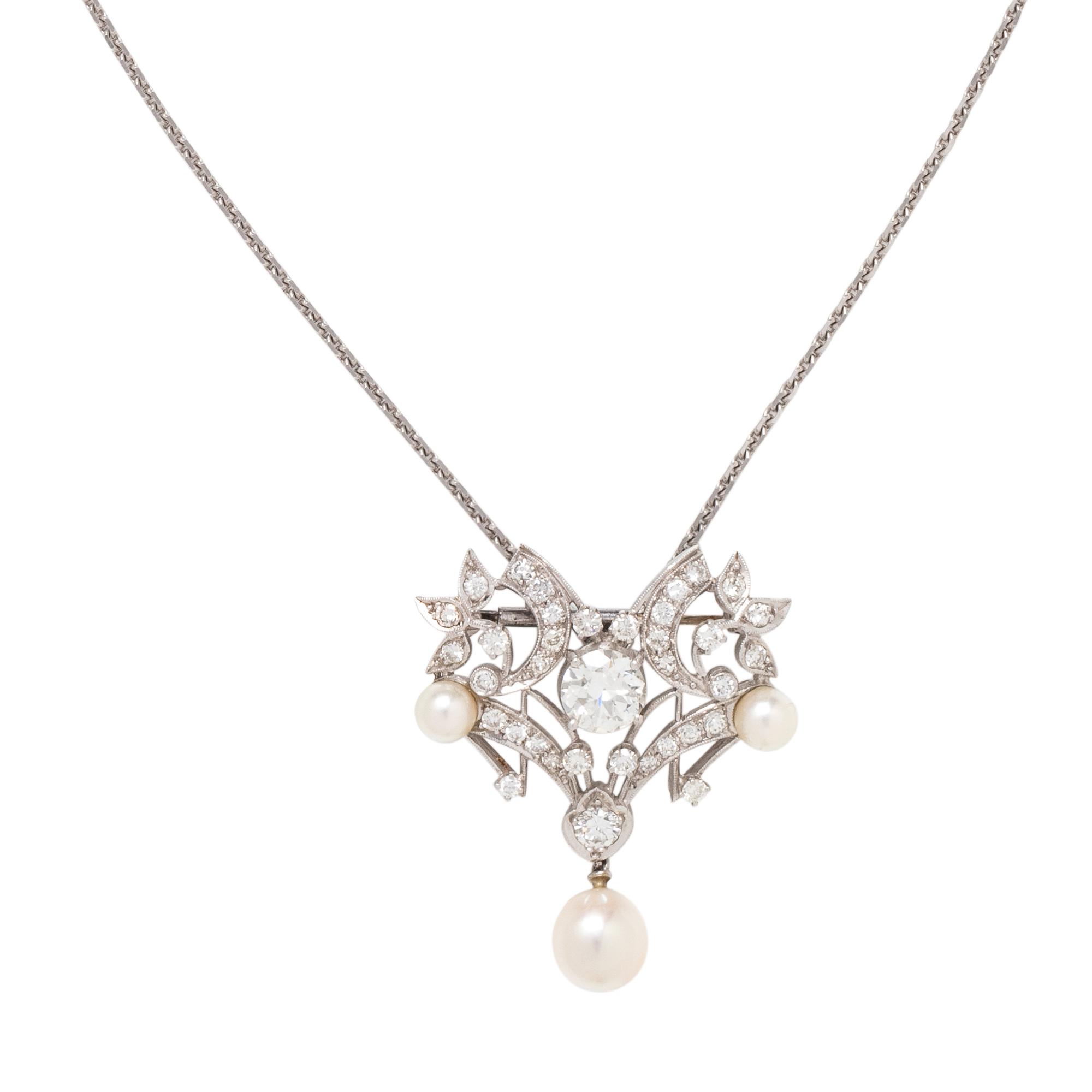 DIAMOND AND CULTURED PEARL PENDANT/BROOCH NECKLACE