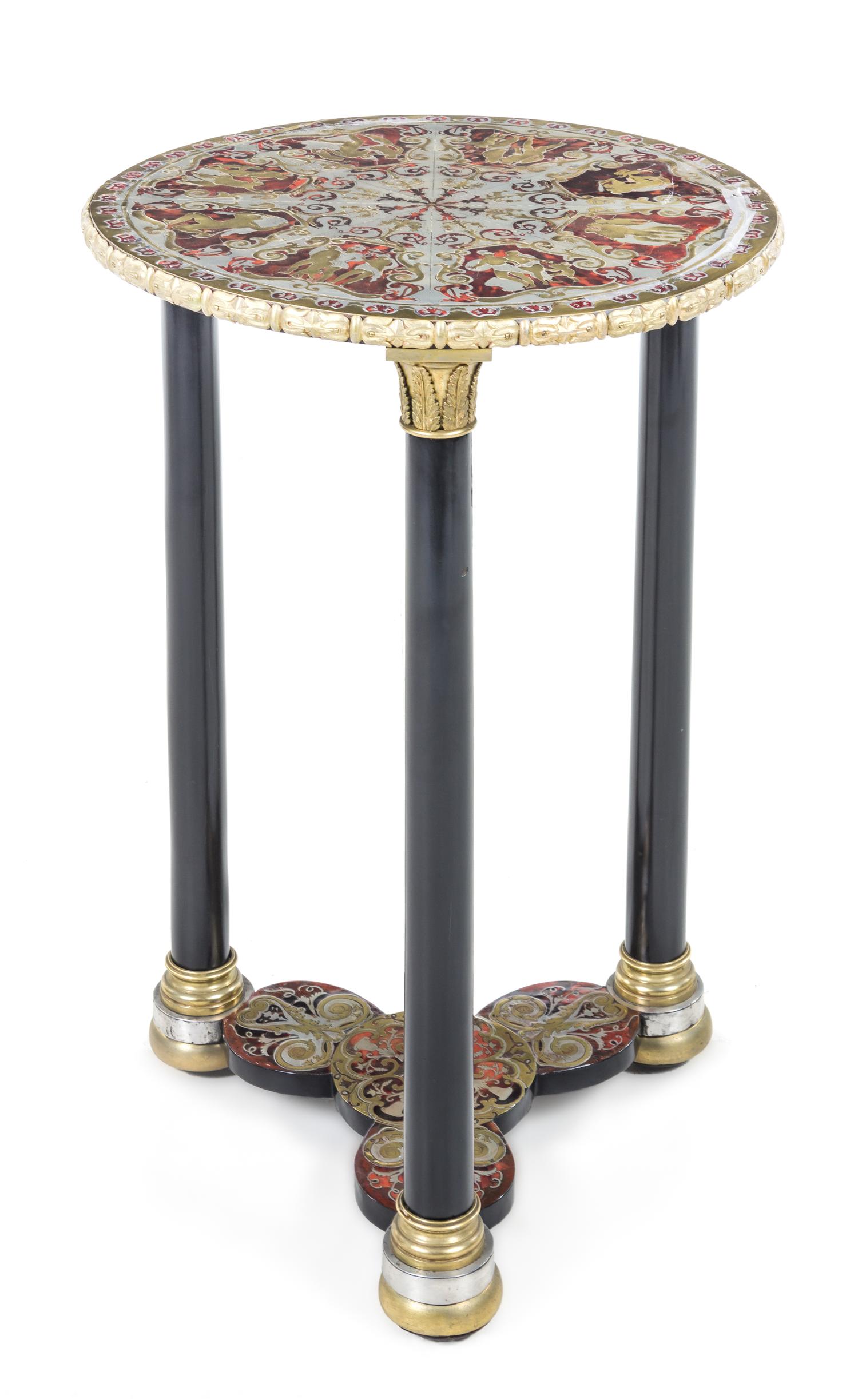 A Napoleon III Style Boulle Marquetry Side Table Height 29 1/2 x diameter of top 20 1/4 inches. — 20TH CENTURY