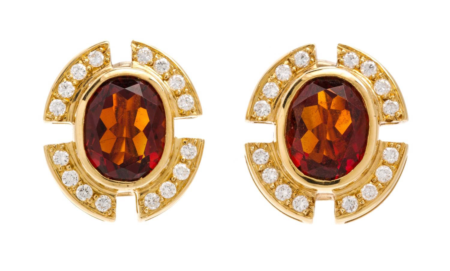 A Pair of 18 Karat Yellow Gold, Citrine and Diamond Earclips, H. Stern, 5.60 dwts.