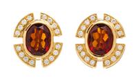 A Pair of 18 Karat Yellow Gold, Citrine and Diamond Earclips, H. Stern, 5.60 dwts.