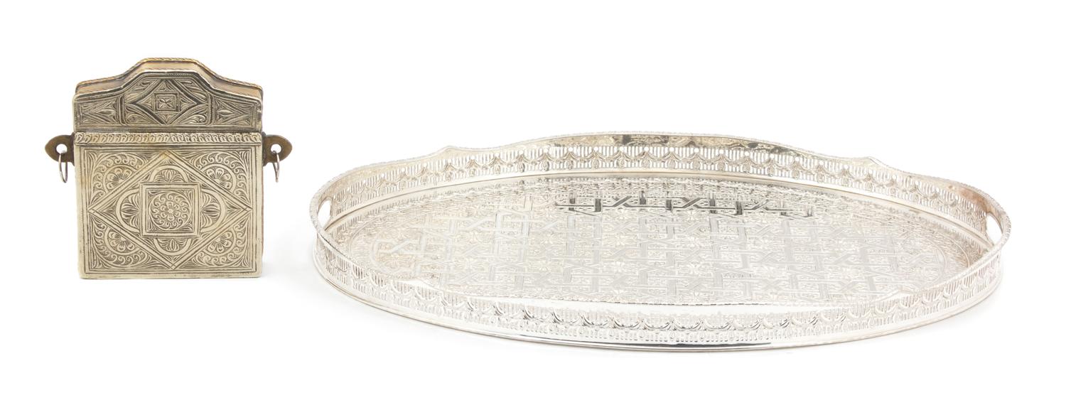 Two Pieces of Moroccan Metalwork Tray length 20 1/2 inches. — 20TH CENTURY