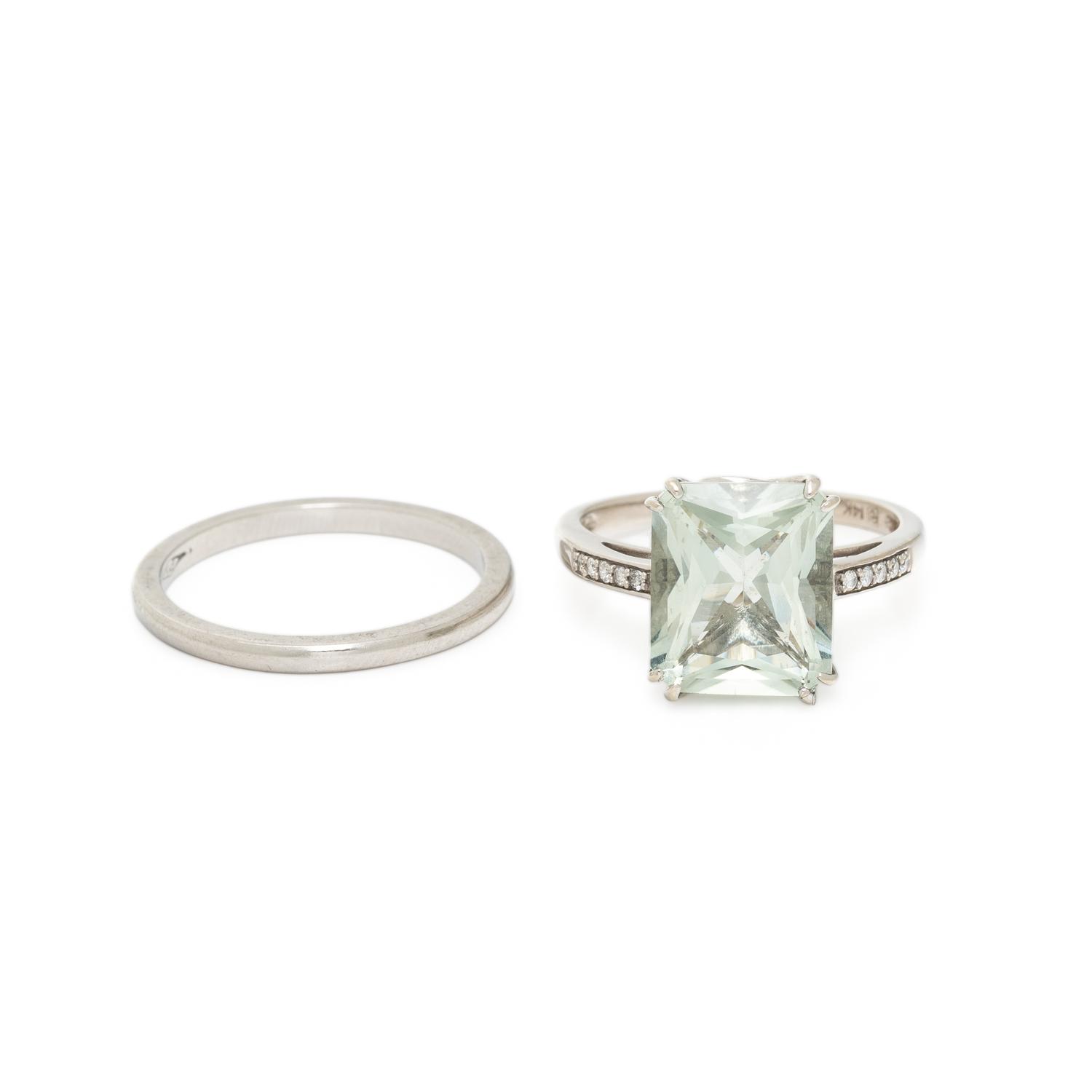 LIME QUARTZ AND DIAMOND RING AND PLATINUM BAND