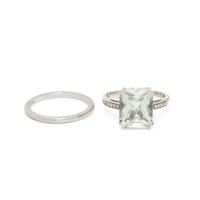 LIME QUARTZ AND DIAMOND RING AND PLATINUM BAND
