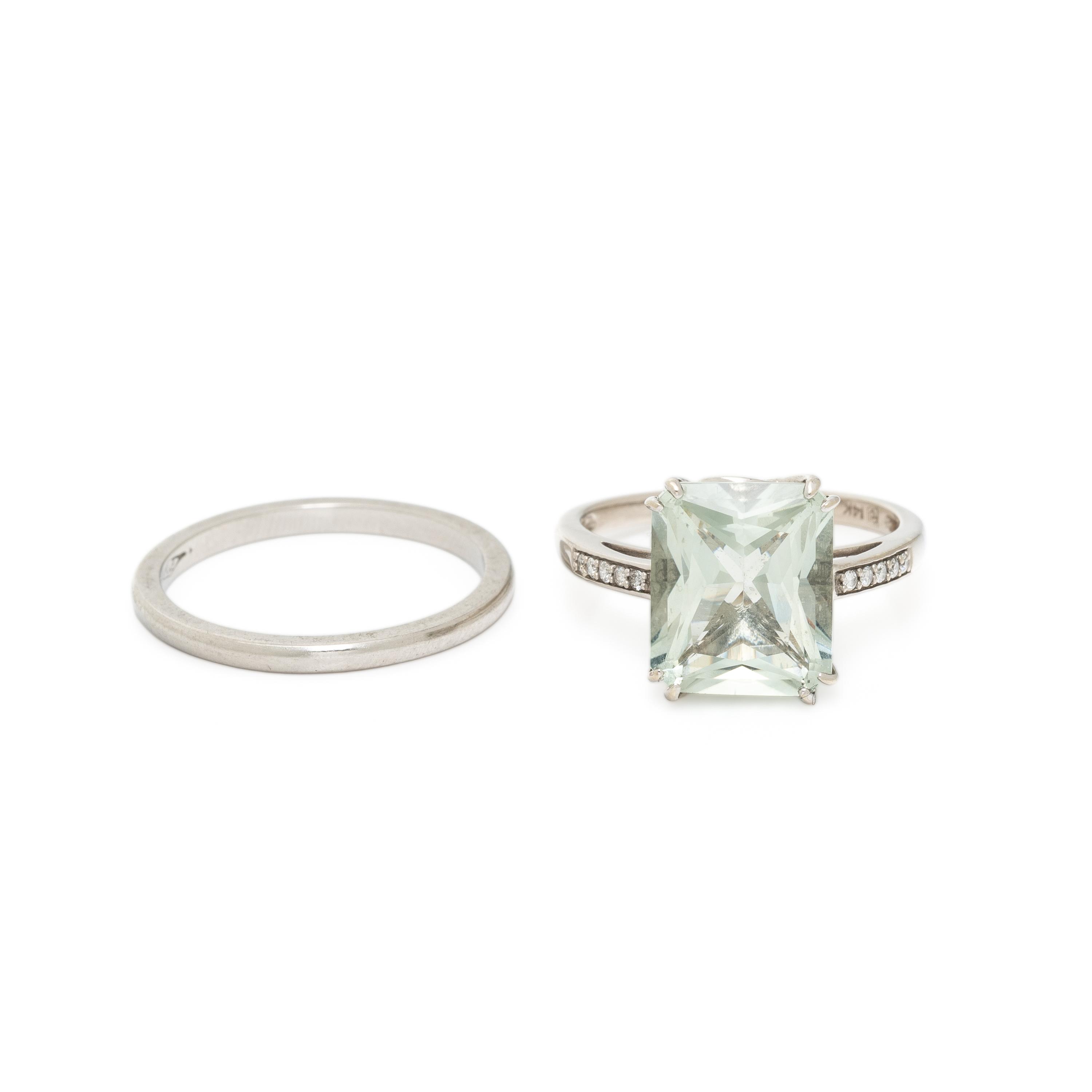 LIME QUARTZ AND DIAMOND RING AND PLATINUM BAND