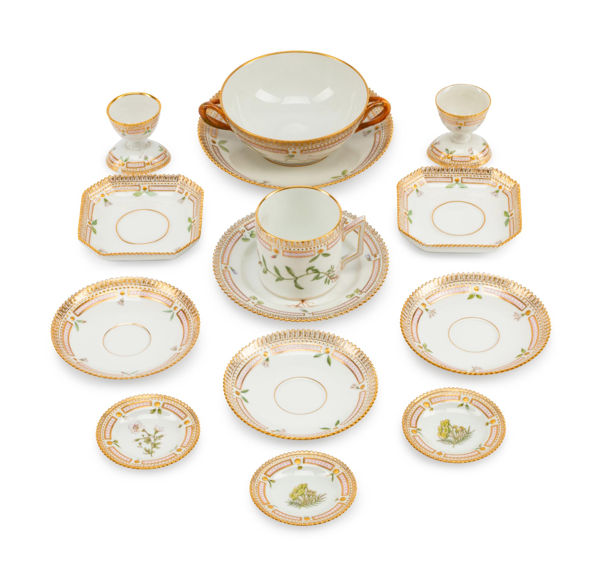 Fourteen Royal Copenhagen Flora Danica Porcelain Articles