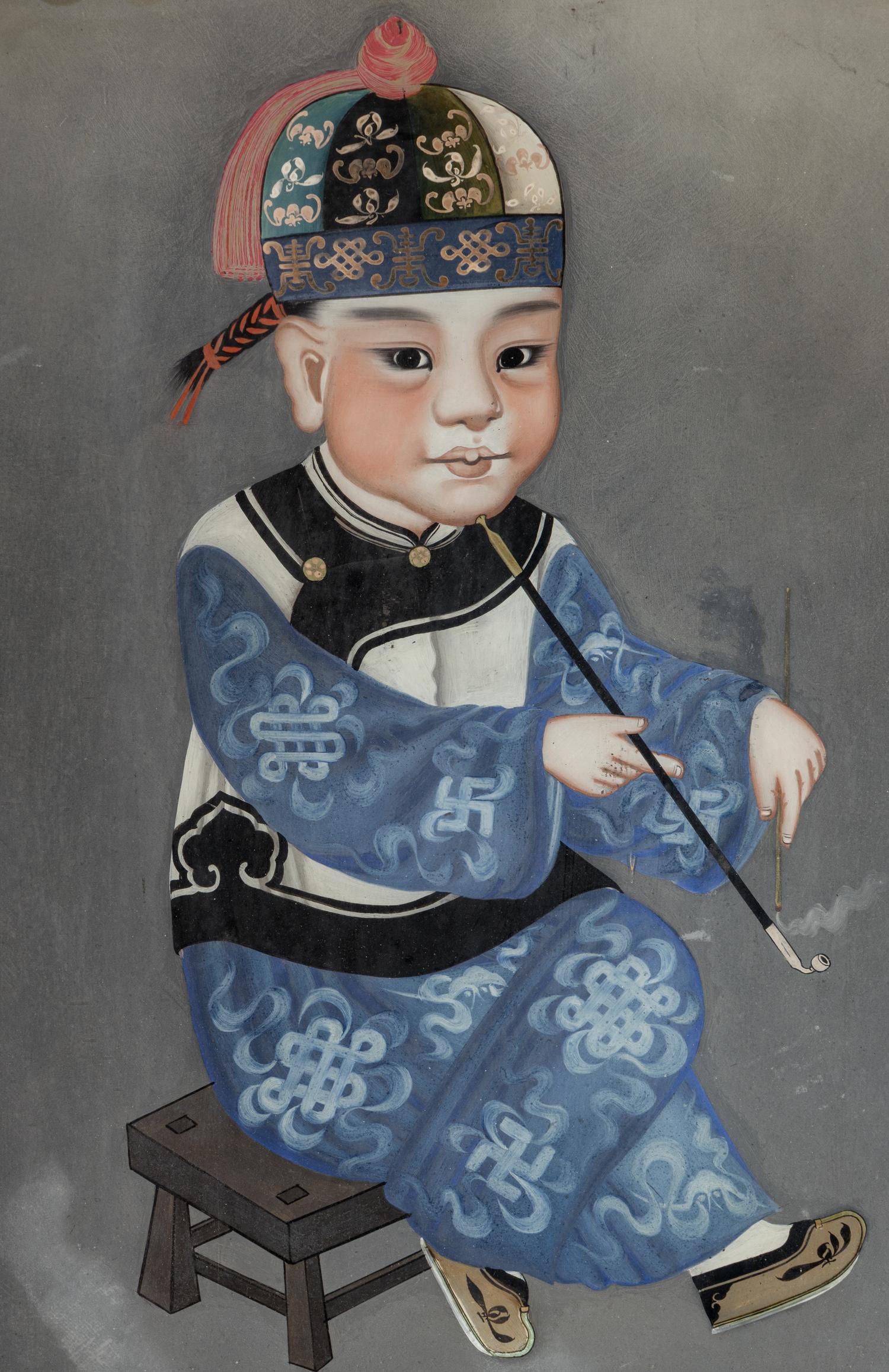 A Pair of Chinese Reverse-Painted Glass Pictures
