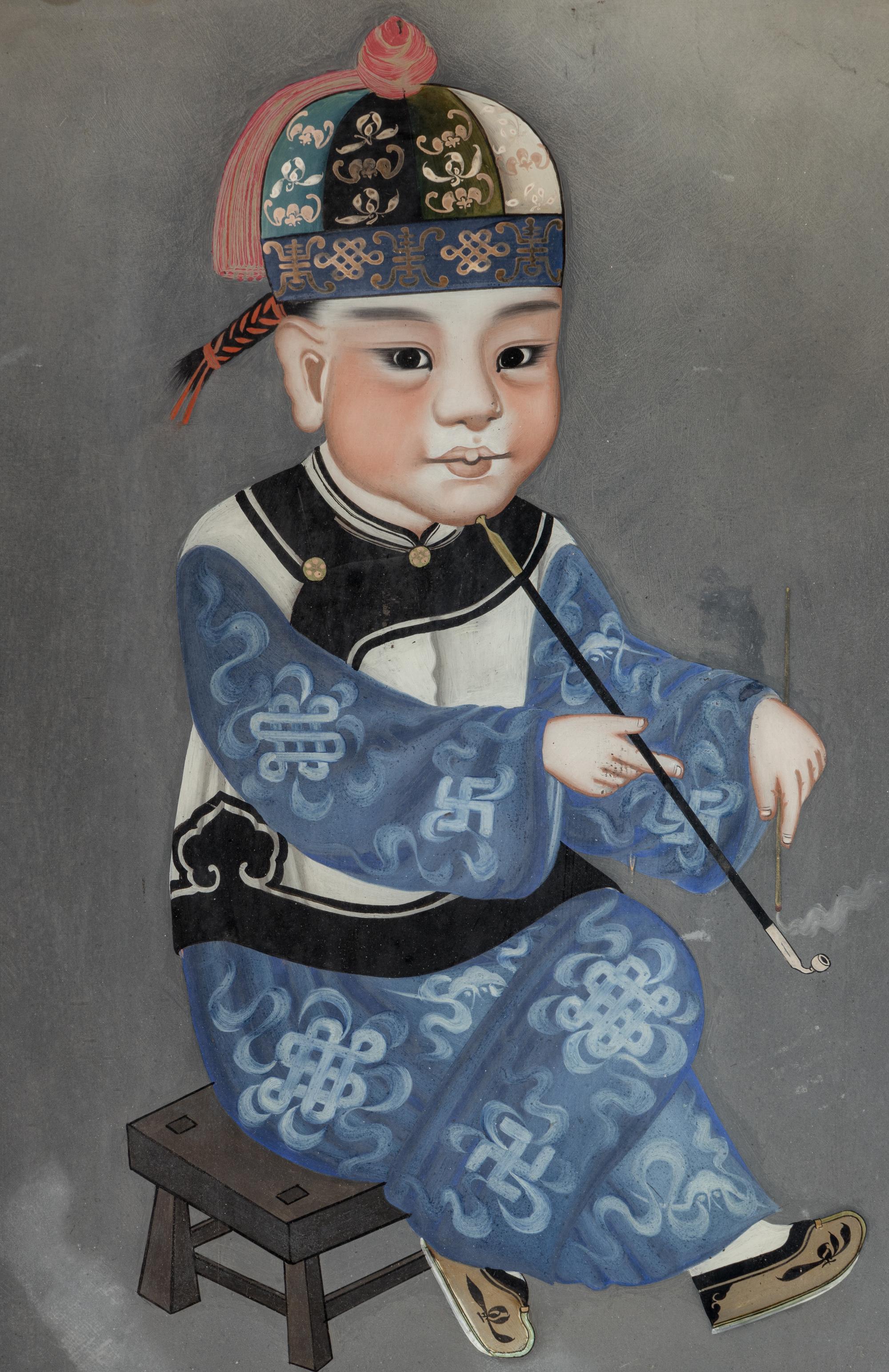 A Pair of Chinese Reverse-Painted Glass Pictures