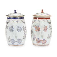 Two Samson Chinese export style porcelain covered pitchers late 19th century