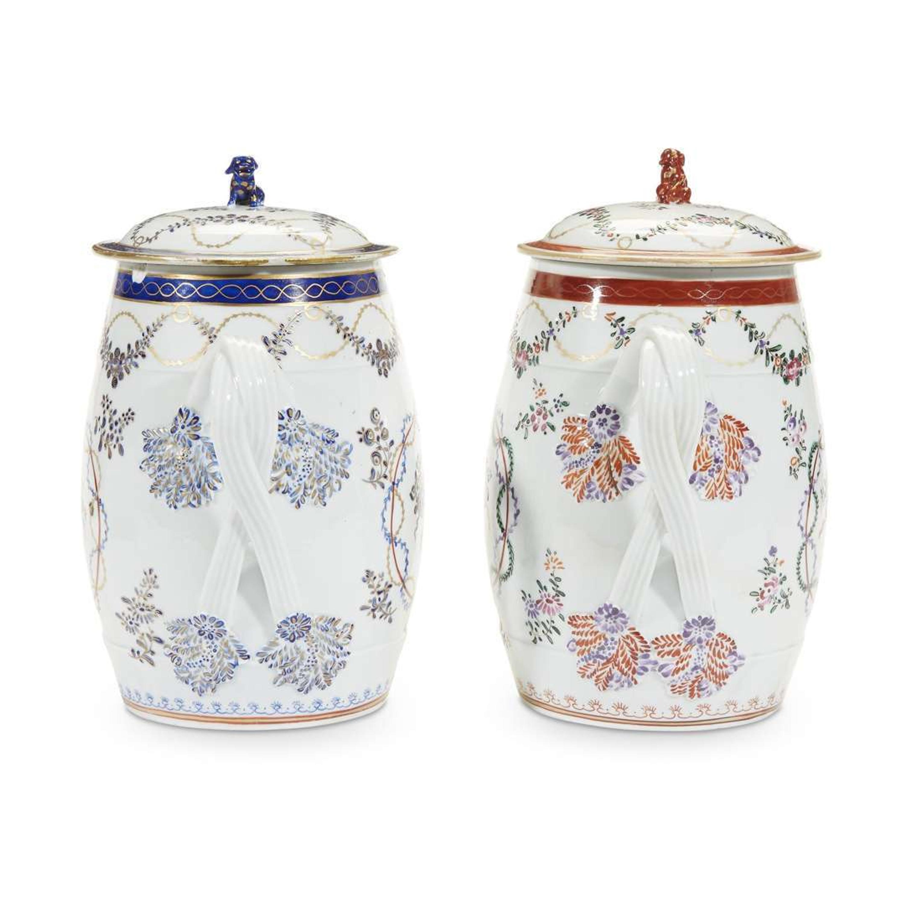 Two Samson Chinese export style porcelain covered pitchers late 19th century