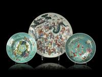 Three Chinese Famille Rose Porcelain Plates
