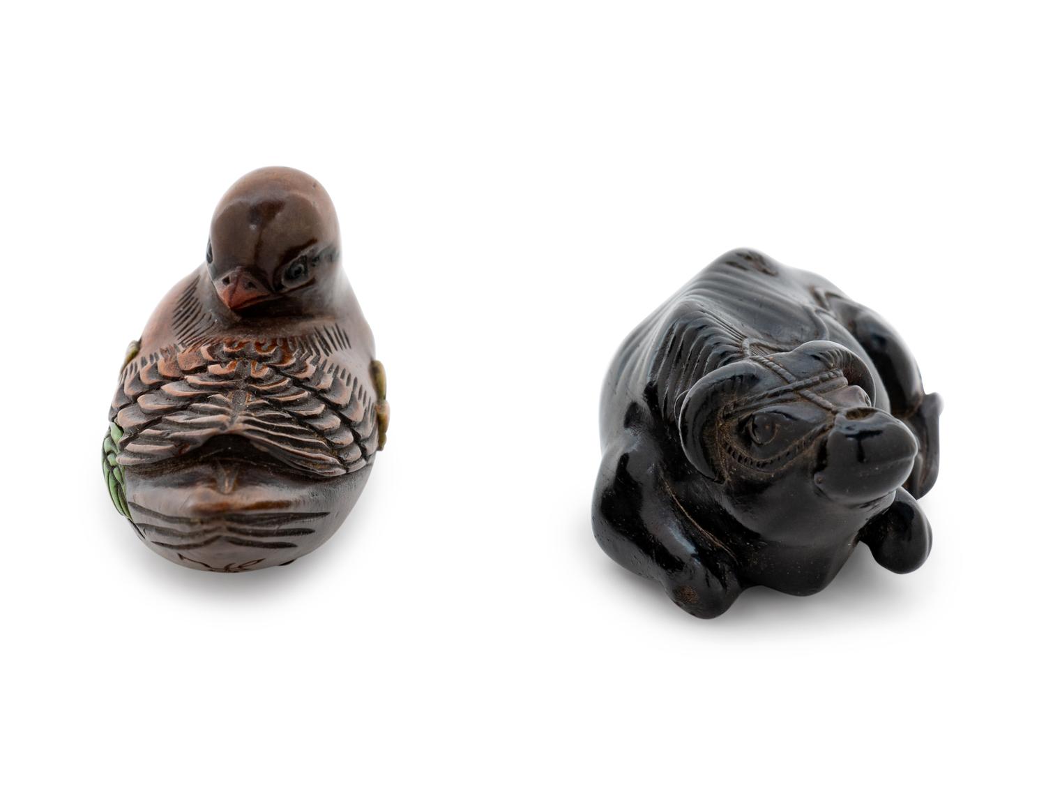 An Ebony and A Boxwood Netsuke