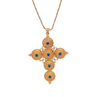 YELLOW GOLD AND SYNTHETIC SPINEL CROSS PENDANT/NECKLACE