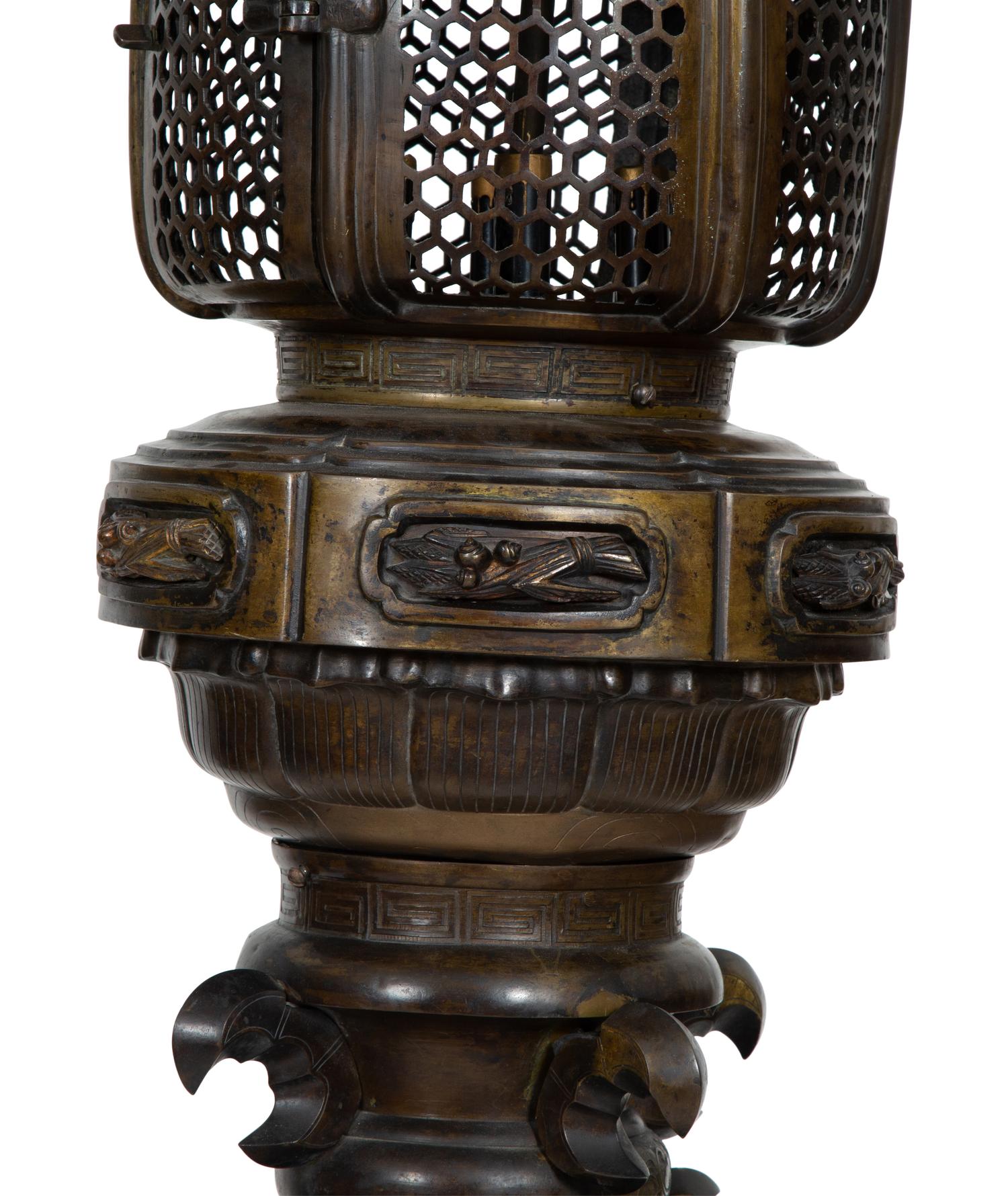 A Monumental Japanese Bronze Garden Lantern