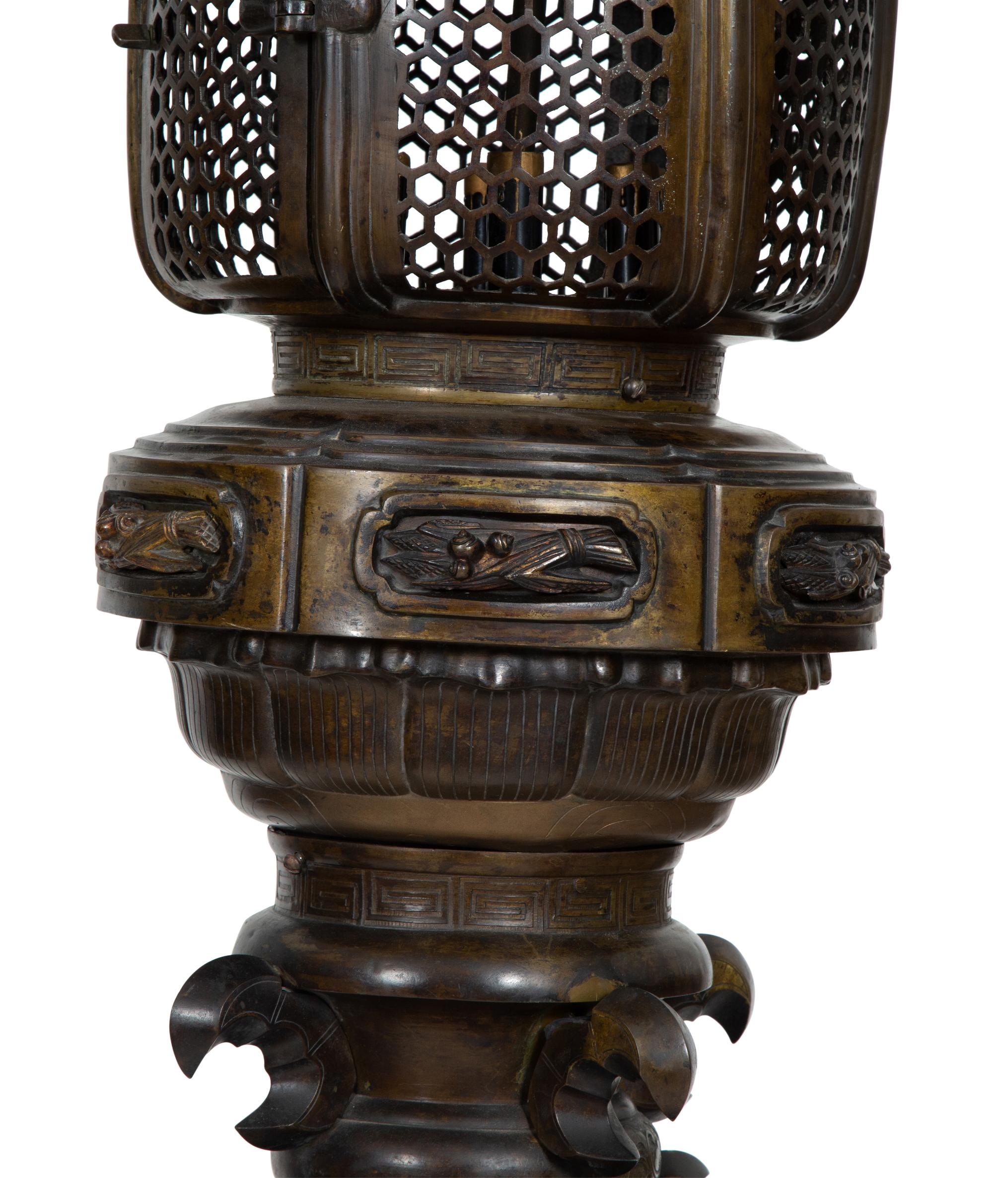 A Monumental Japanese Bronze Garden Lantern