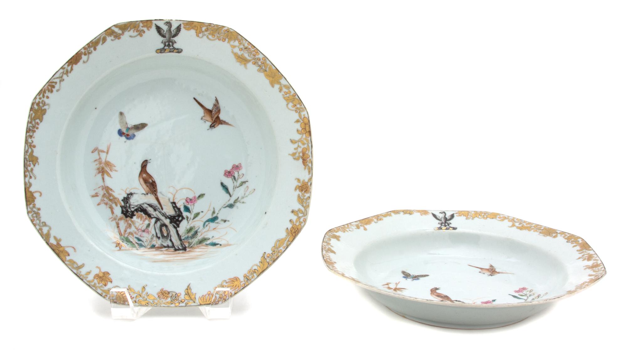 A Pair of Chinese Export Armorial Porcelain Bowls Diameter 9 inches. — CIRCA 1765