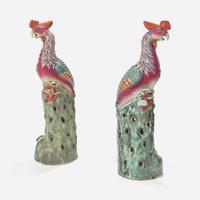 A pair of large Chinese famille rose-decorated porcelain phoenix 粉彩鳳凰一對