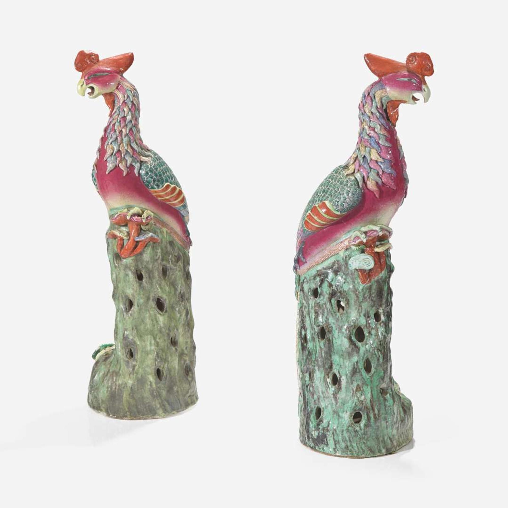 A pair of large Chinese famille rose-decorated porcelain phoenix 粉彩鳳凰一對