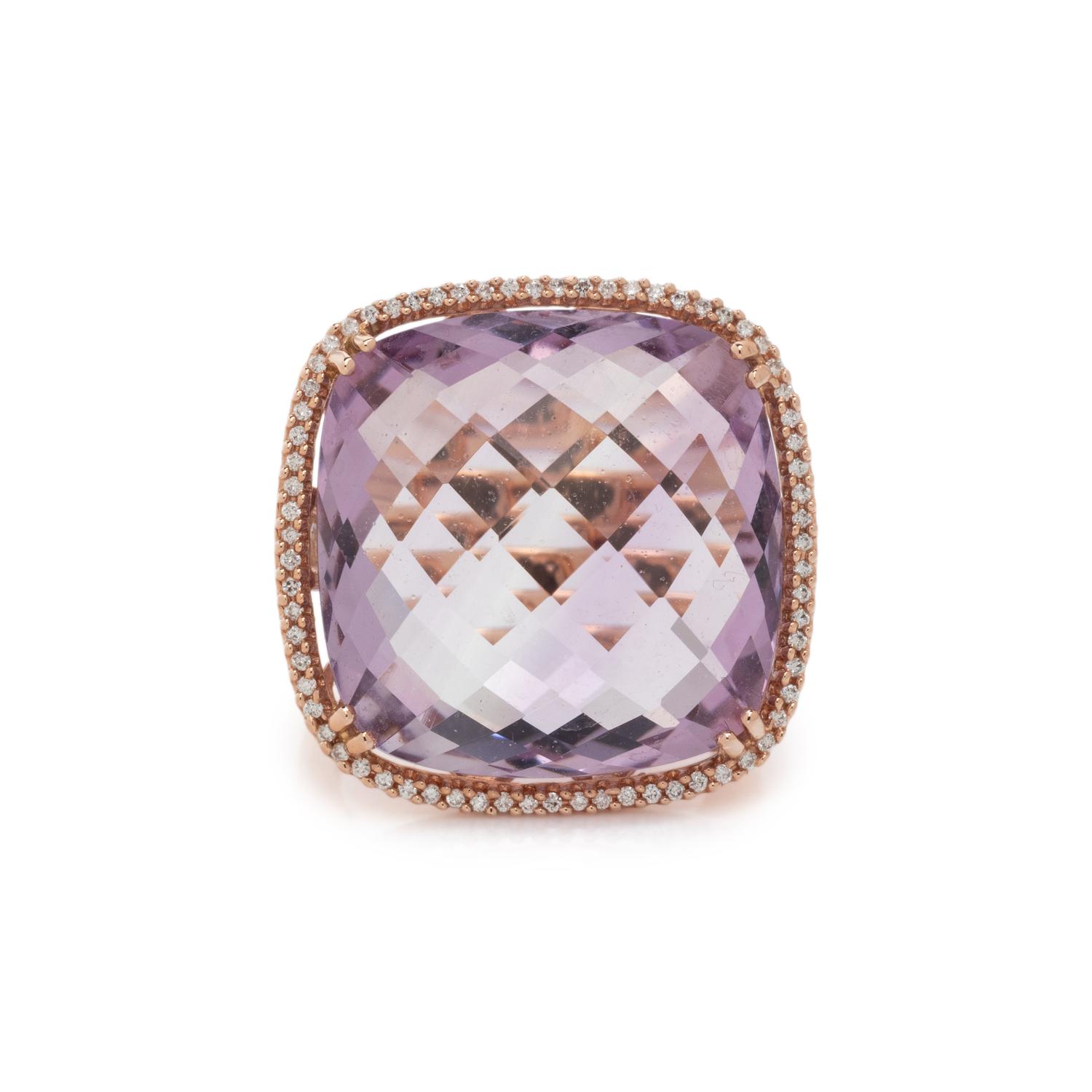 AMETHYST, DIAMOND, AND ROSE GOLD RING