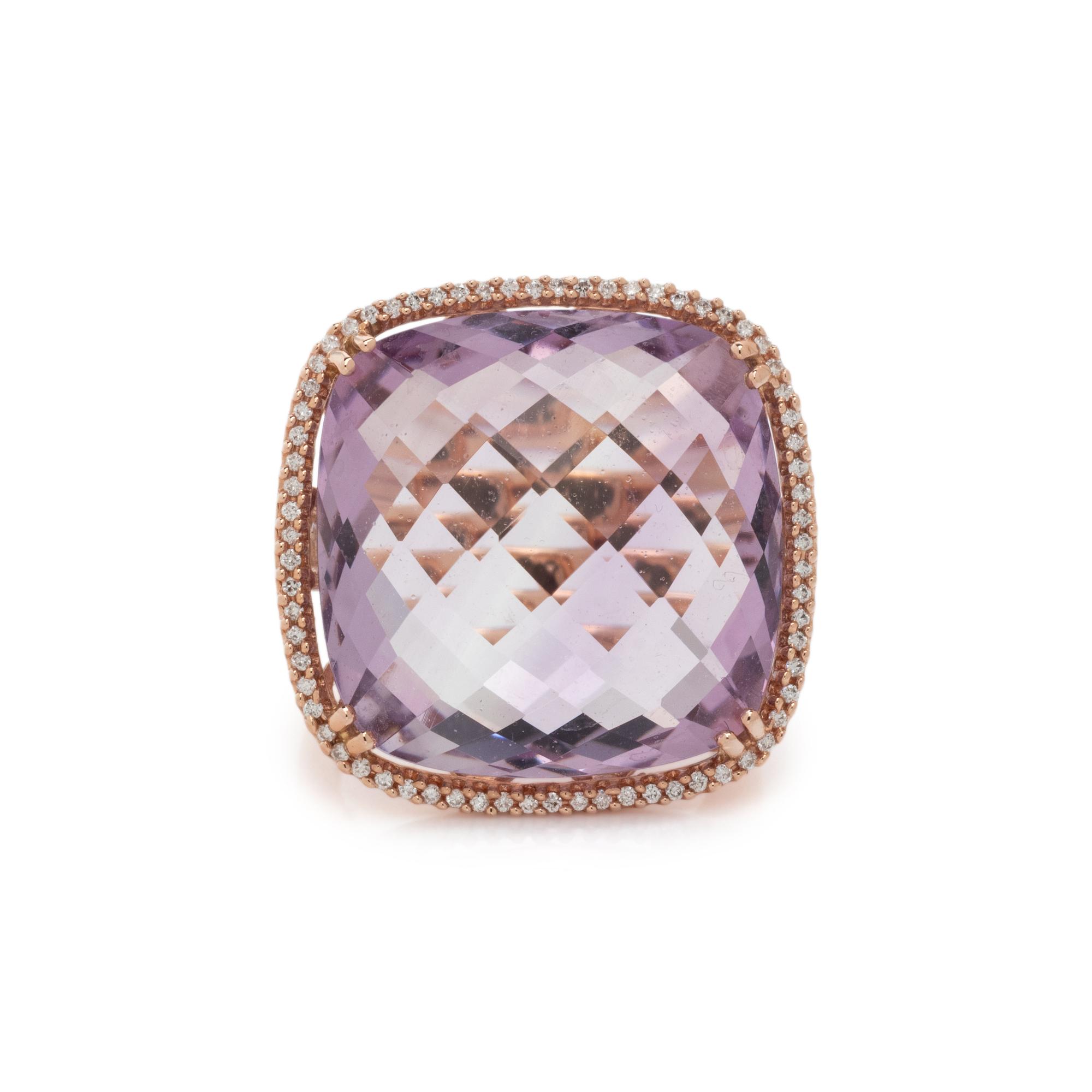 AMETHYST, DIAMOND, AND ROSE GOLD RING