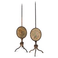 A Pair of George III Painted Pole Screens