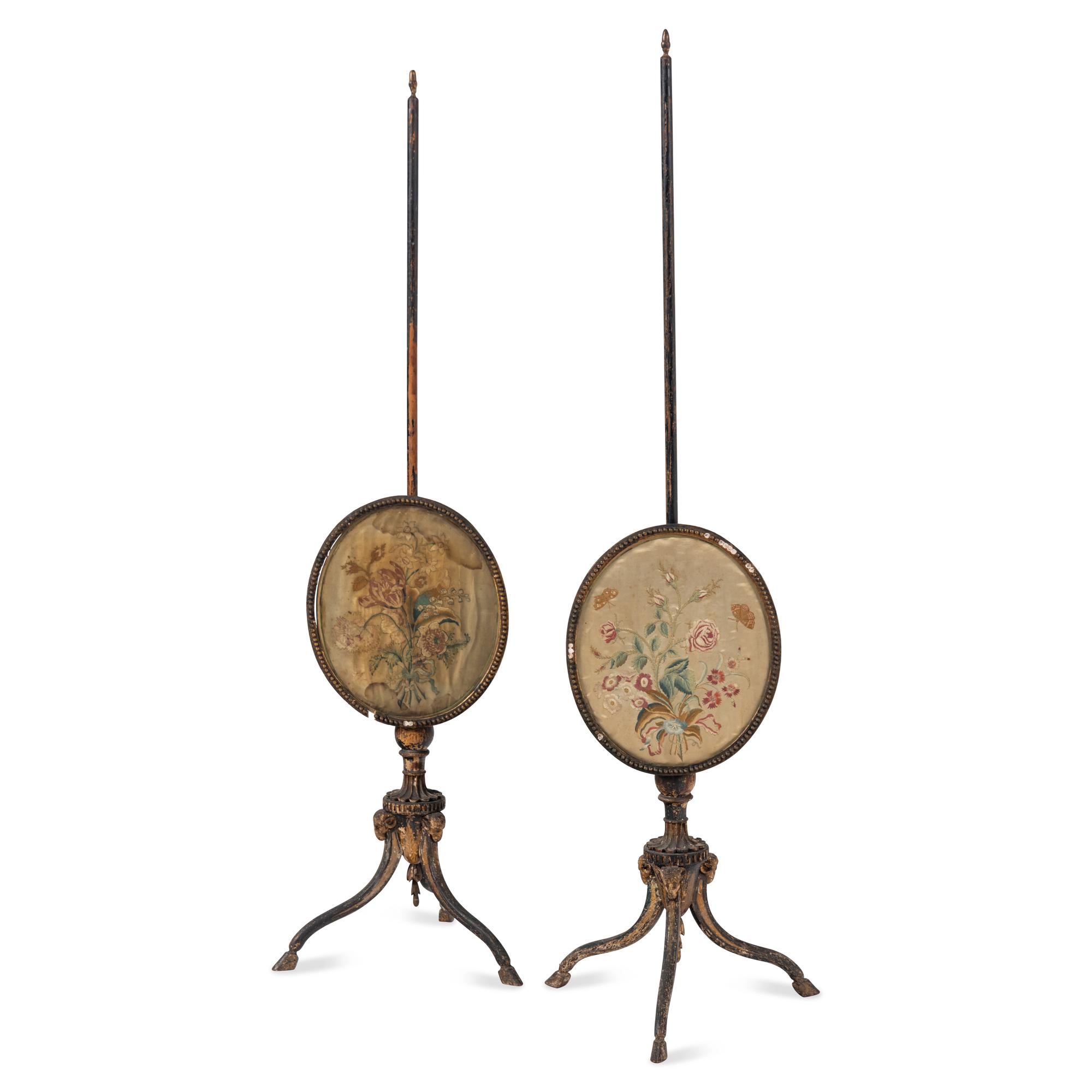 A Pair of George III Painted Pole Screens