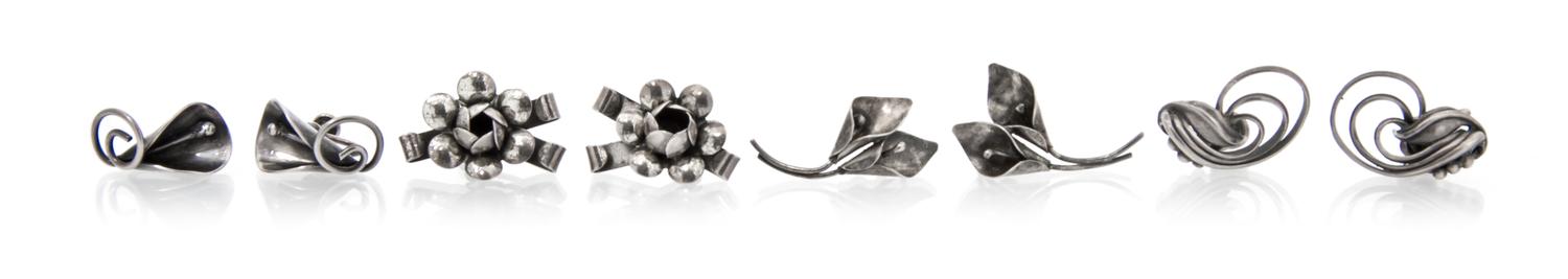 A Collection of Sterling Silver Earclips, 17.60 dwts.