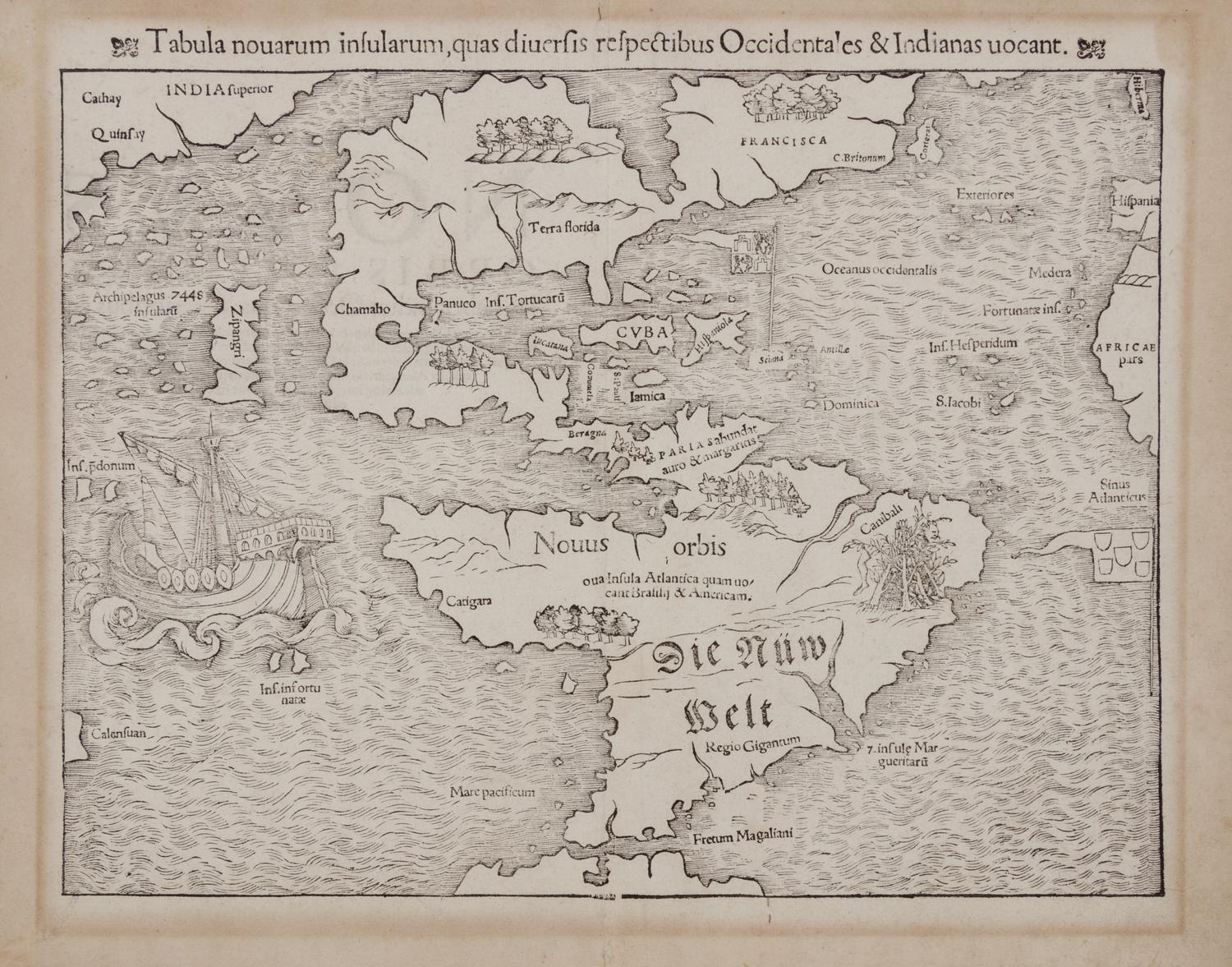 MÜNSTER, Sebastian (1489-1552). Tabula novarum insularum, quas diversis respectibus Occidentales & Indianas vocant . [Basel, ca 1559].