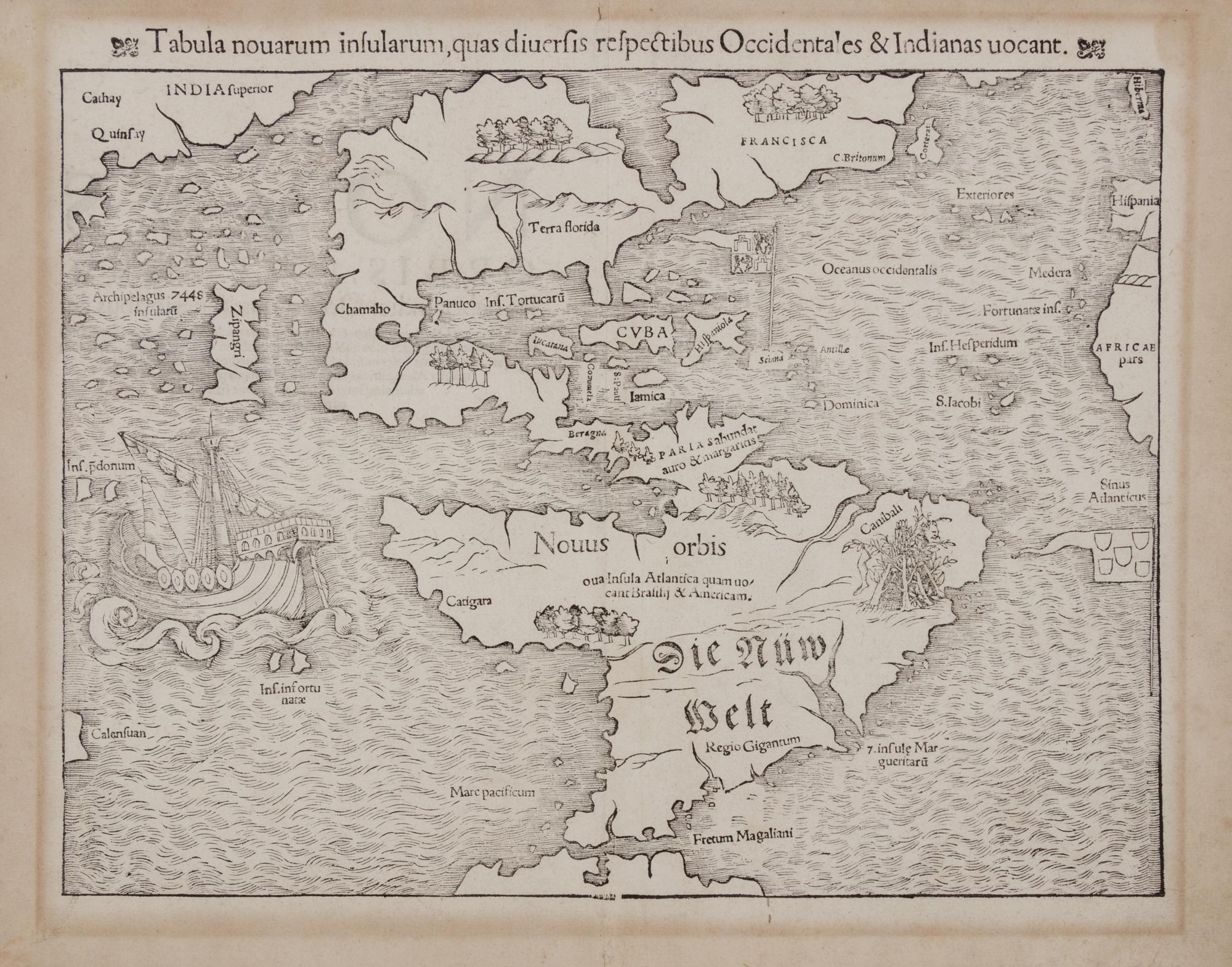 MÜNSTER, Sebastian (1489-1552). Tabula novarum insularum, quas diversis respectibus Occidentales & Indianas vocant . [Basel, ca 1559].