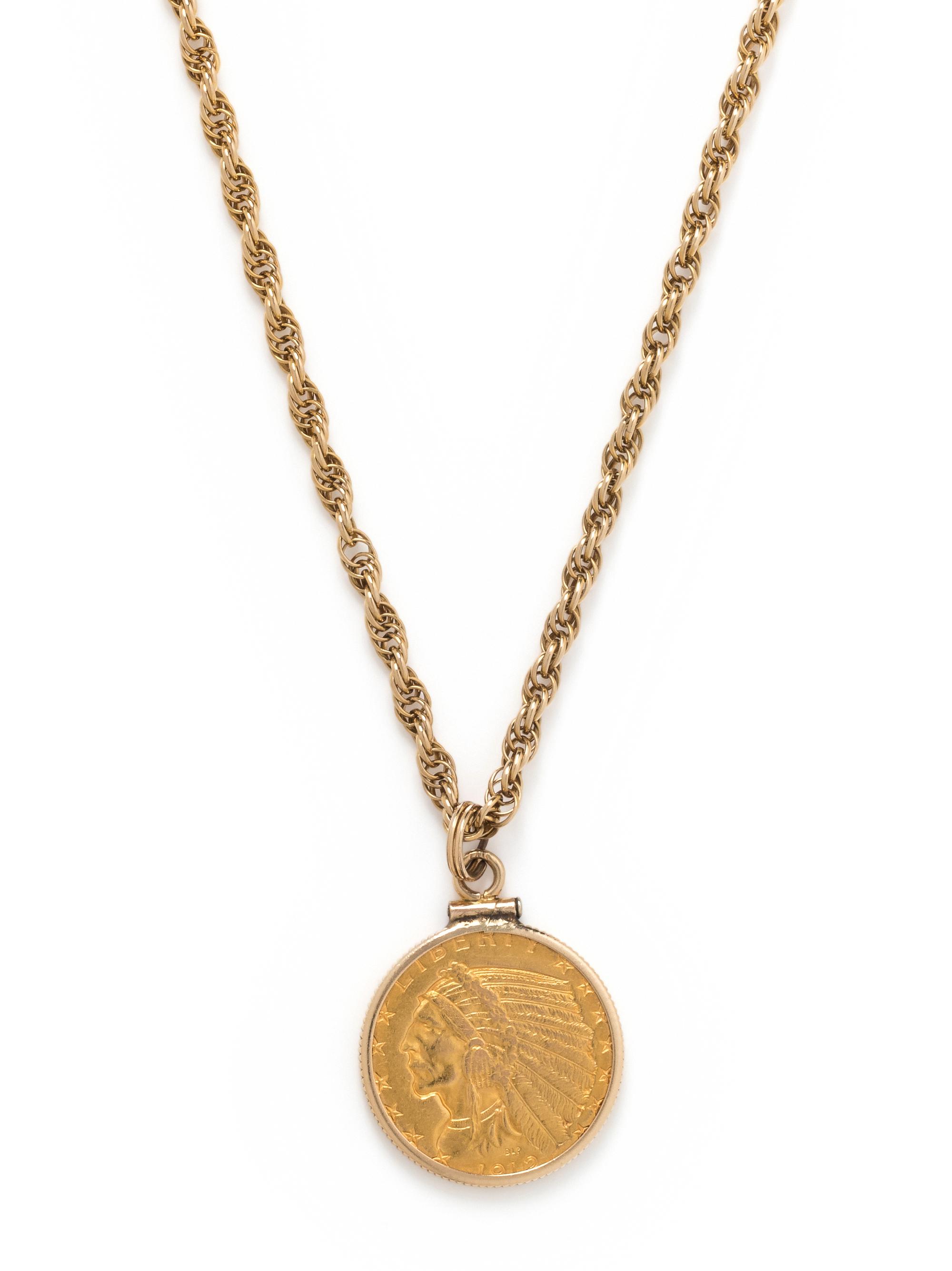 YELLOW GOLD AND COIN PENDANT/NECKLACE
