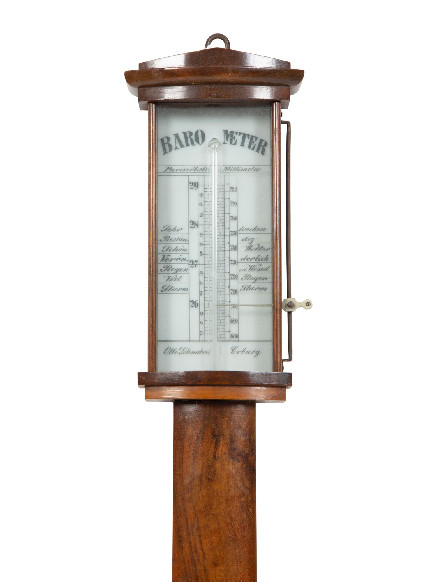A Continental Burl Walnut Stick Barometer