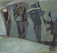 Four works: 19th Hole, 1971; Untitled (Golf Scene); Untitled (Golfers Under Tree); and Golfers ABC , 1964