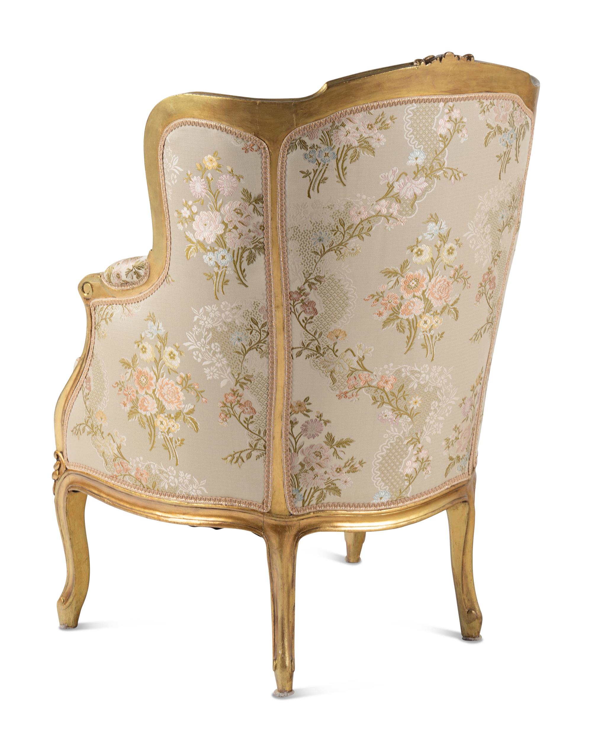 A Pair of Louis XV Style Giltwood Bergères