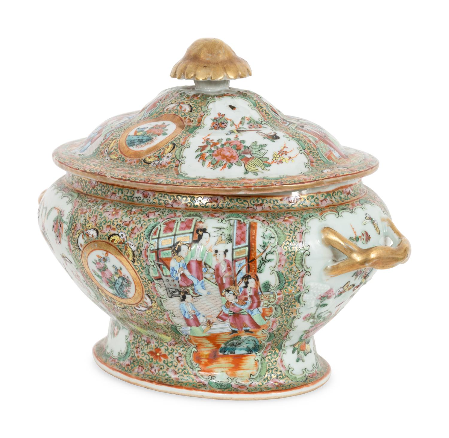 Three Famille Rose Porcelain Articles Including Two Ovate Platters and Tureen