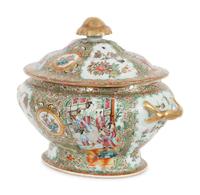 Three Famille Rose Porcelain Articles Including Two Ovate Platters and Tureen
