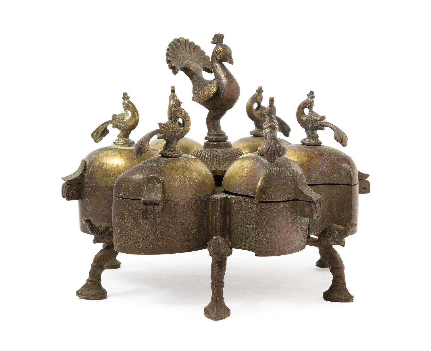 An Indian Bronze Spice Box Diameter 5 1/4 x height 4 inches.