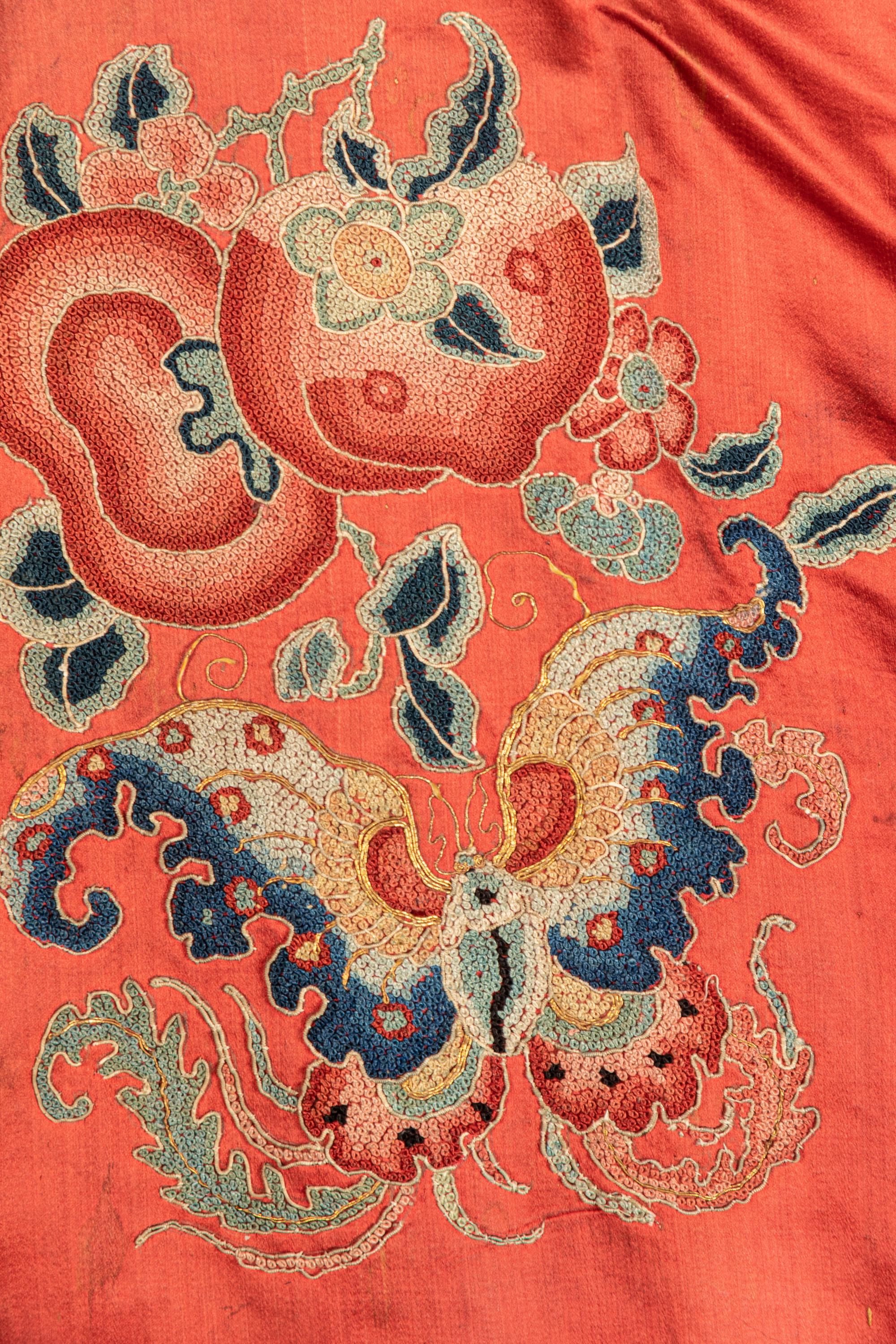 Two Red Ground Embroidered Silk Lady's Robes