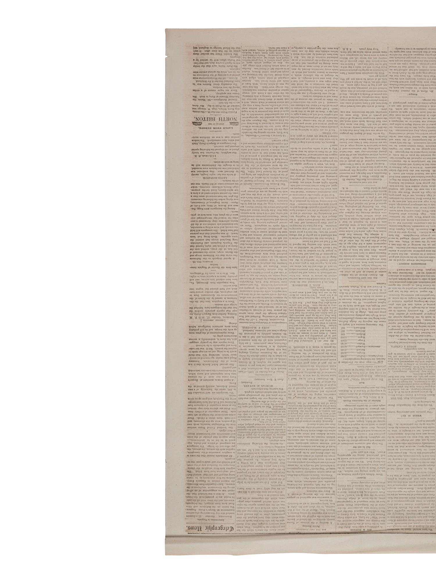 [ABOLITION]. John Brown's raid on Harpers Ferry reported in The East Floridian . Vol. I, No. 22. Fernandina, FL: Wm. H. Babcock, 20 October 1859.