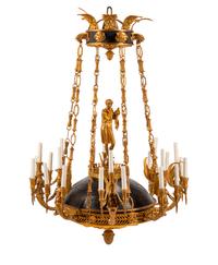 An Empire Style Gilt Bronze and Tôle Figural Chandelier
