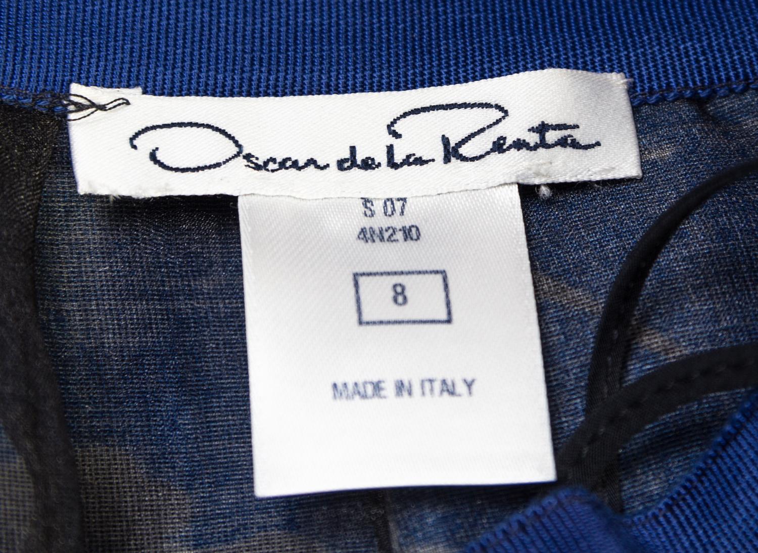 An Oscar de la Renta Royal Blue Floral Skirt Ensemble, Size 8.