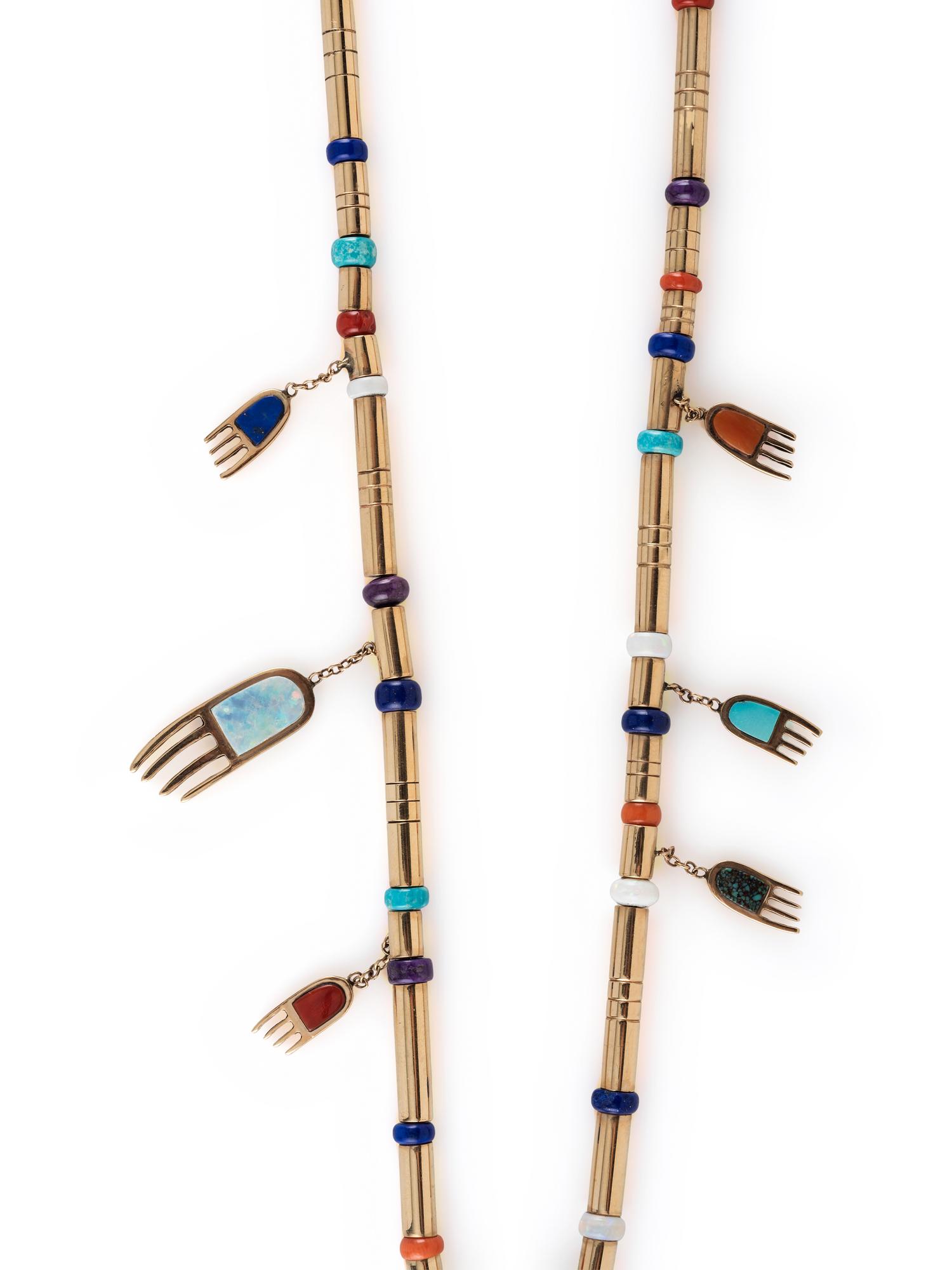 14K Gold Necklace, with Reversible Mosaic Inlay Bear Pendant