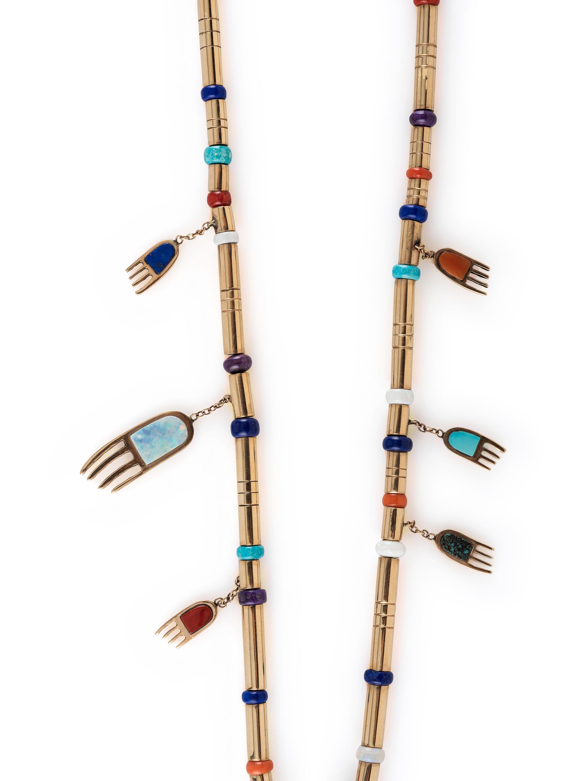14K Gold Necklace, with Reversible Mosaic Inlay Bear Pendant