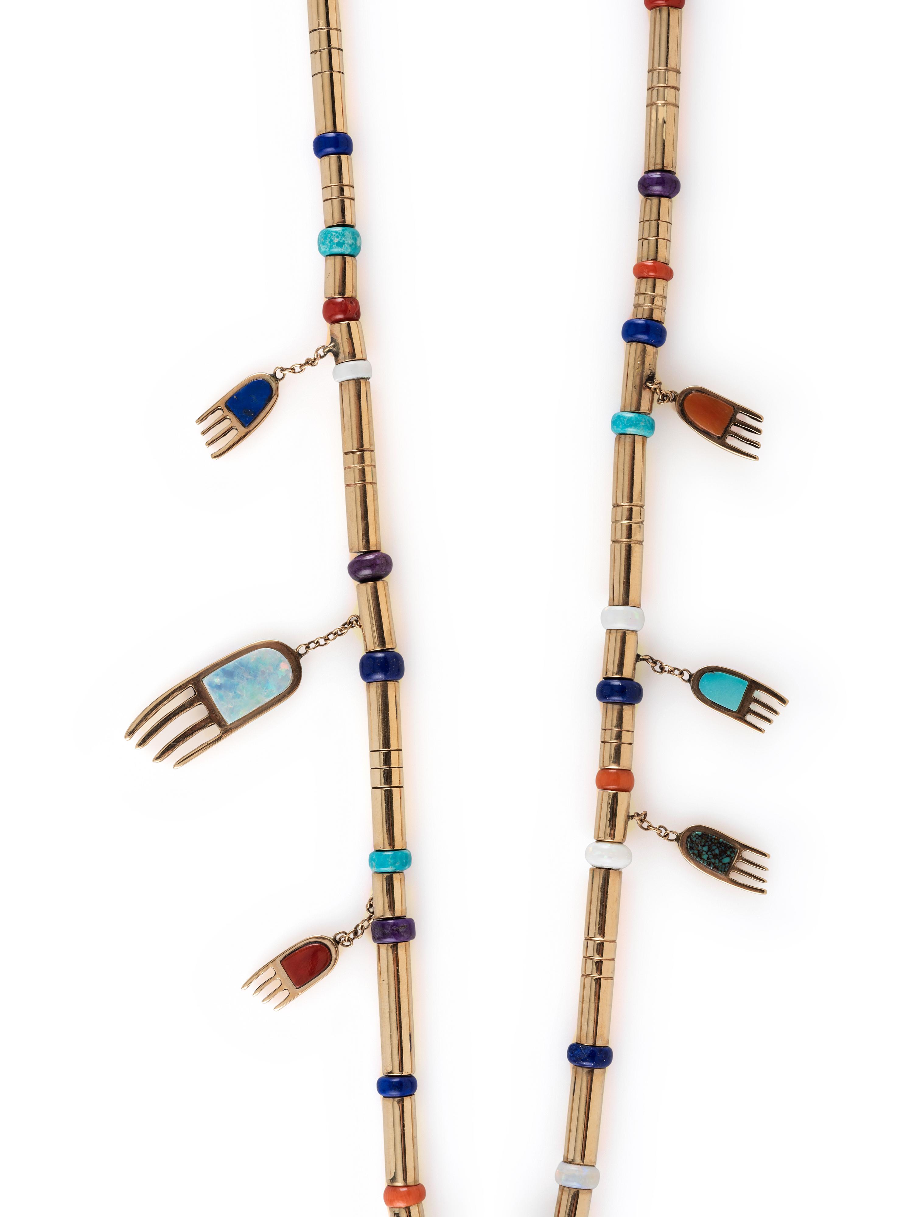 14K Gold Necklace, with Reversible Mosaic Inlay Bear Pendant