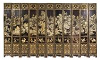 A Chinese Lacquered Twelve-Panel Floor Screen Height 82 x width of each panel 13 3/4 inches. — 19TH CENTURY