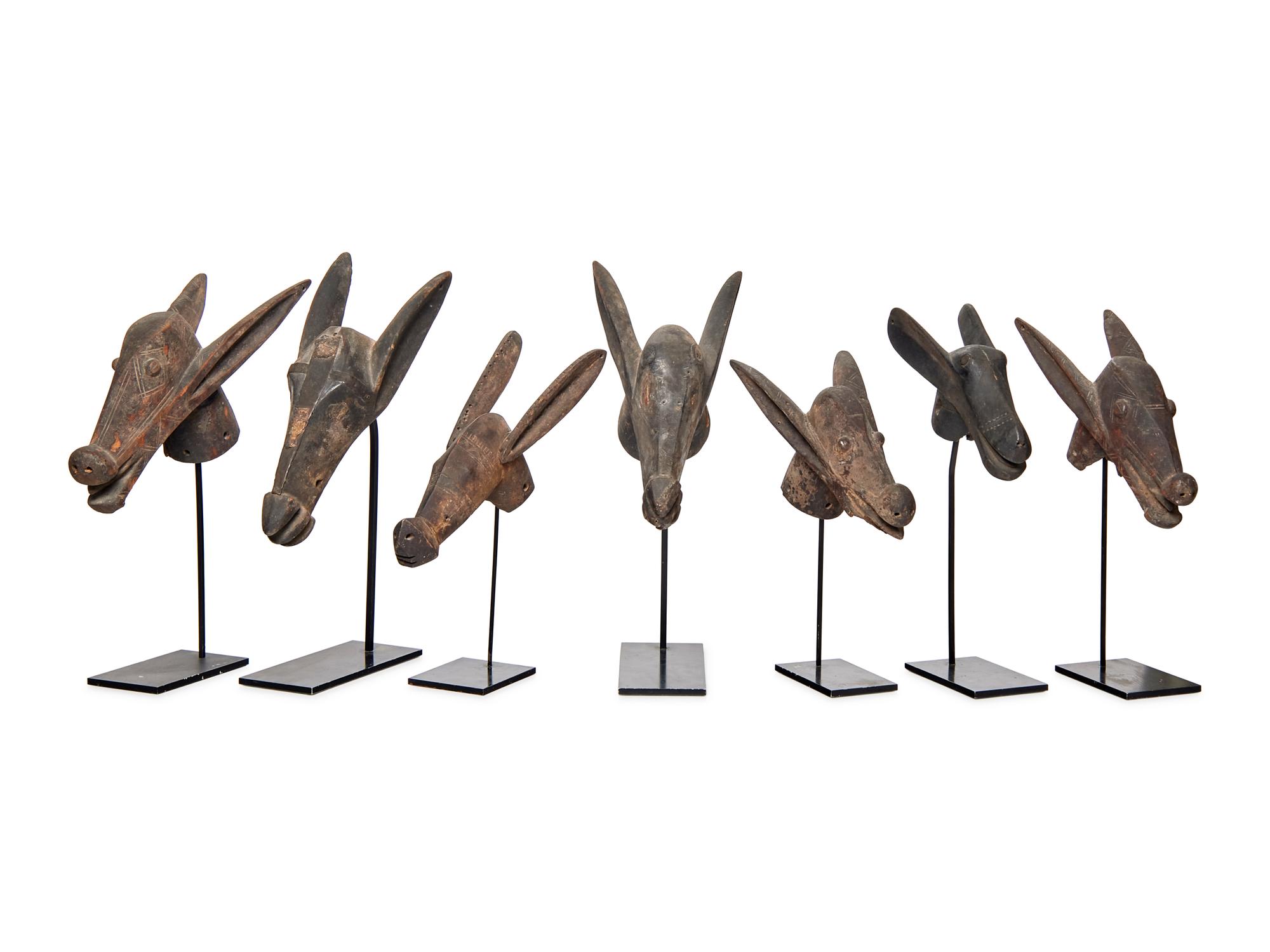 A Group of Seven Bamana [ Bambara] Aardvark Marionette Heads