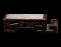 A Chinese Celadon Jade Sword Fitting Mounted as Ink-Cake Stand